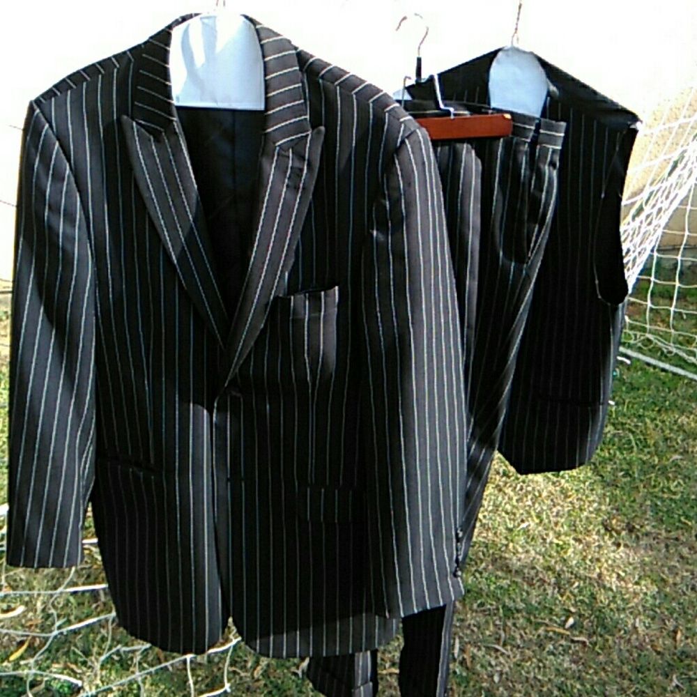 3 piece black and white stripe suit